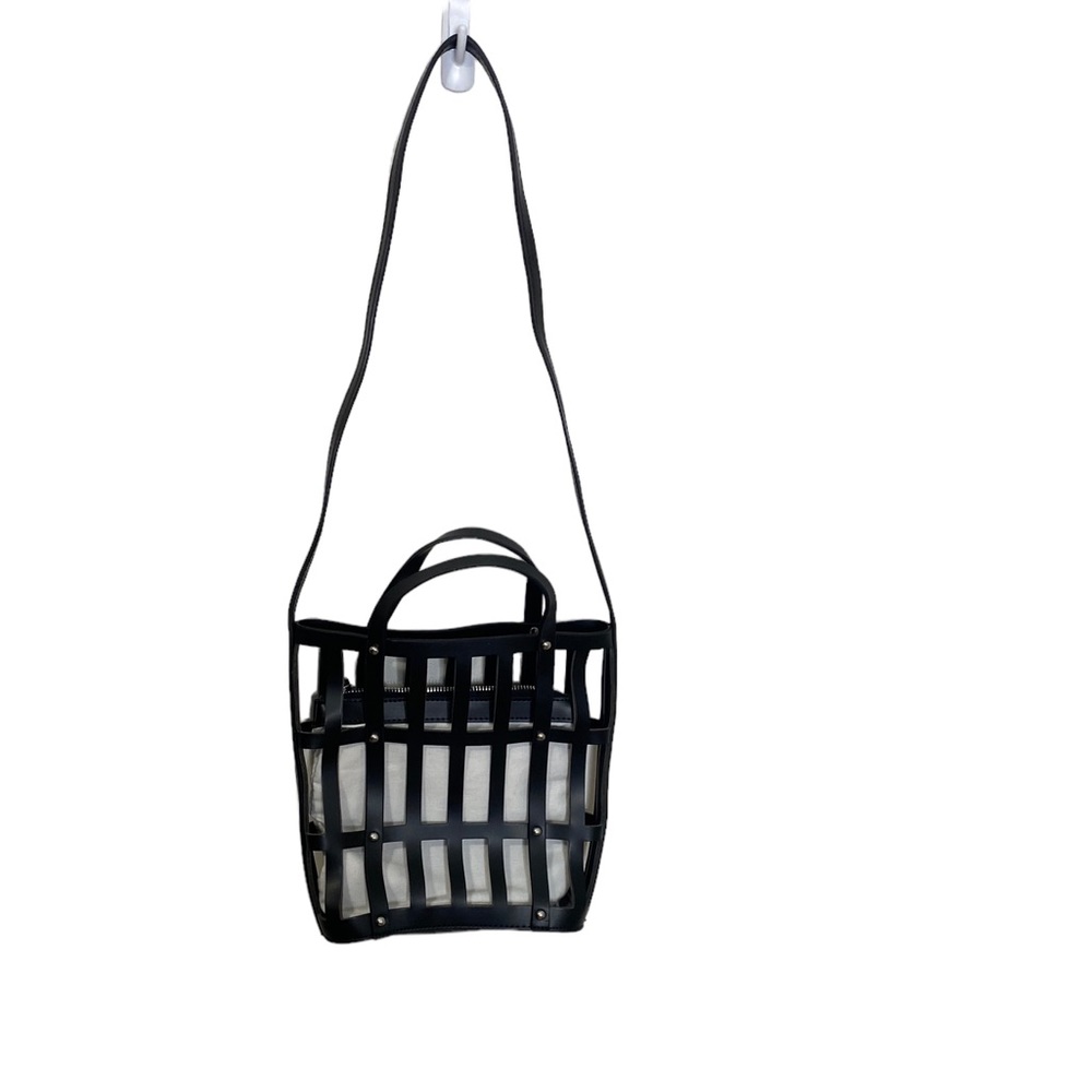 EXPRESSIONS NYC Black Vegan Leather Cut Out + White Zip Mini Bag Shoulder Purse - Picture 2 of 7